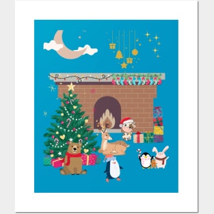 Christmas fireplace Posters and Art